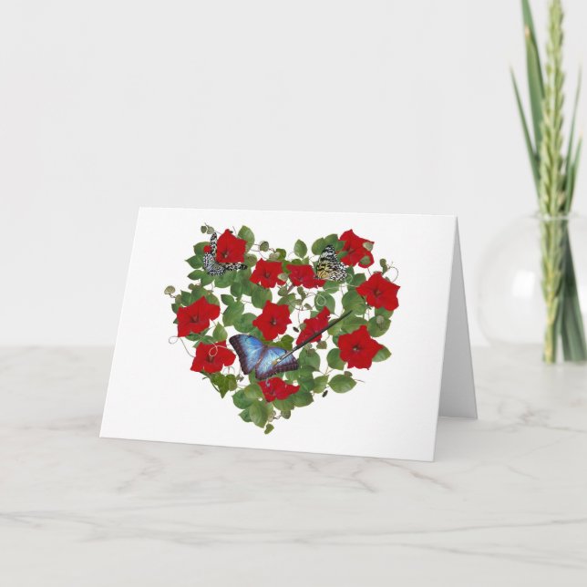 Painted Butterfly in Petunia Heart Card (Front)