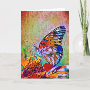 Painted Butterfly on Flower Art Note Card