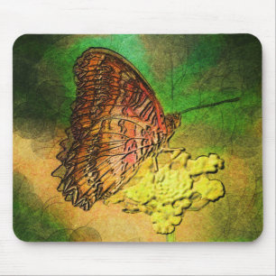Painted Butterfly on Flower Stem Mouse Mat