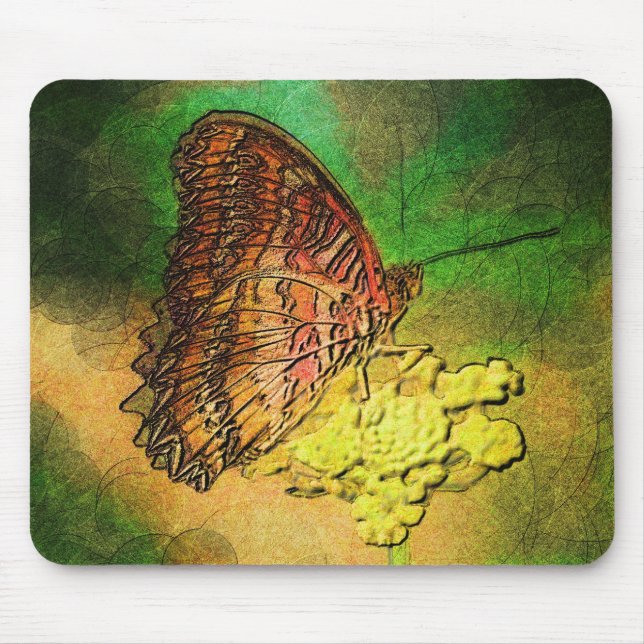 Painted Butterfly on Flower Stem Mouse Mat (Front)