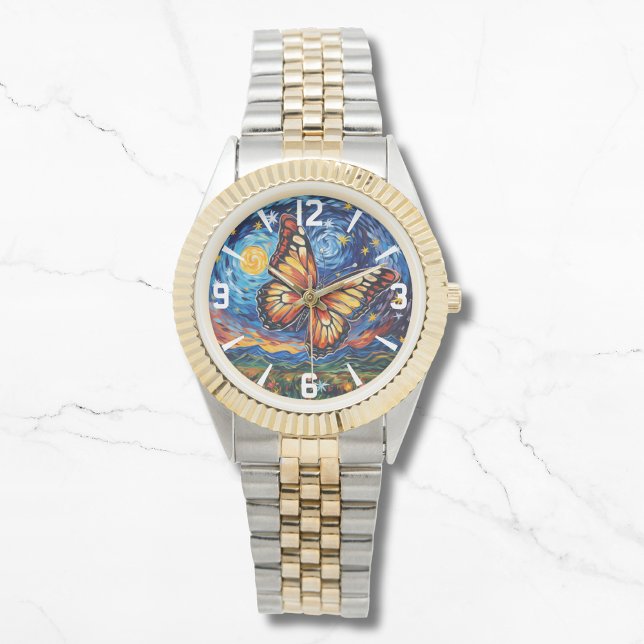 Painted Butterfly Starry Night Sky Elegant Womans Watch (Creator Uploaded)