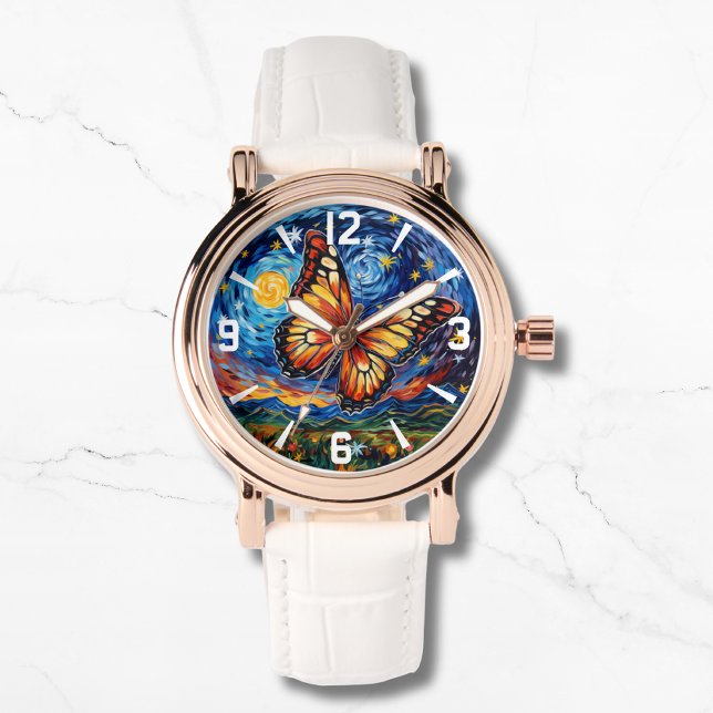 Painted Butterfly Starry Night Sky Elegant Womans Watch (Creator Uploaded)