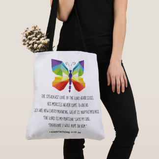 Painted Butterfly, verse from Lamentations 3:22-24 Tote Bag