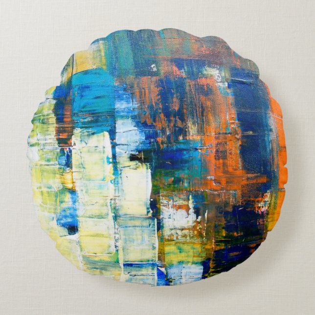 Painted canvas texture. Red and blue shading on ca Round Cushion (Front)