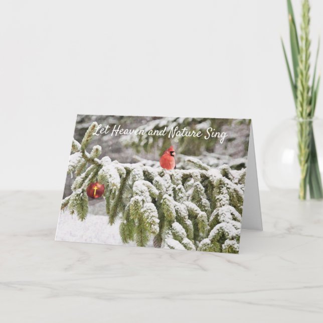 Painted Cardinal Snow Heaven and Nature Christmas Card (Front)
