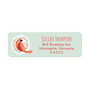 Painted Cardinal Wreath Mint Return Address Label