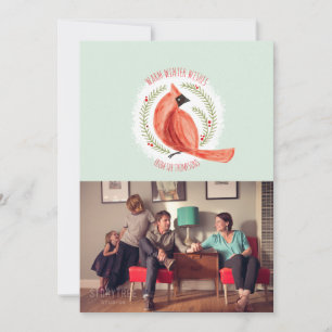 Painted Cardinal Wreath One-Photo Holiday Card