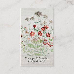 Painted Catchfly Flower Bouquet Vintage Script Business Card