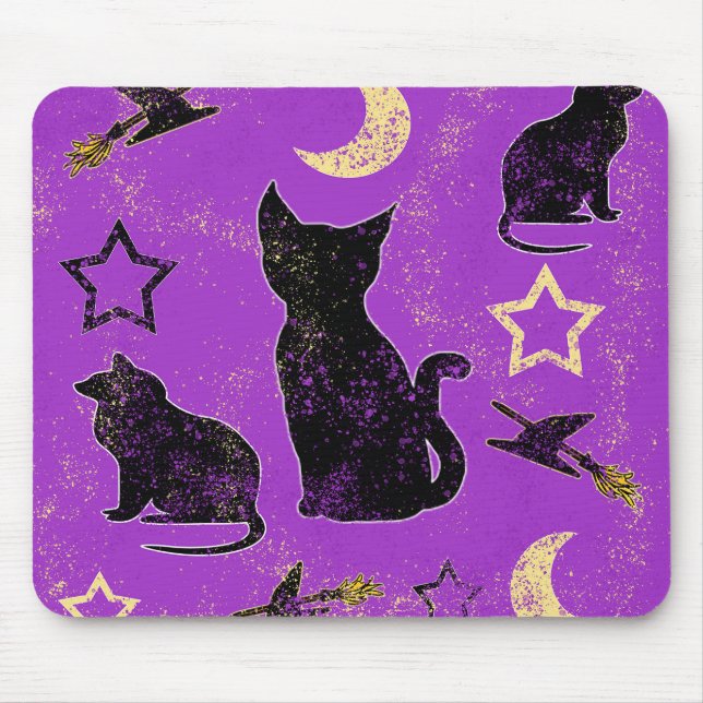 Painted Cats and Witch Hats Mouse Pad (Front)