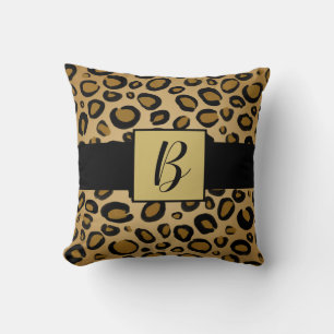 Painted Cheetah Leopard Print Spots Gold Beige Tan Cushion