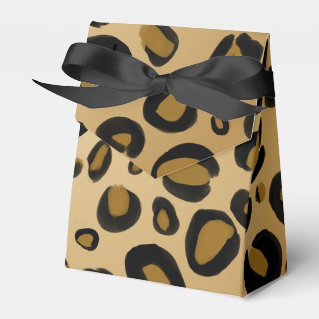 Painted Cheetah Leopard Print Spots Gold Beige Tan Favour Box (Front Side)