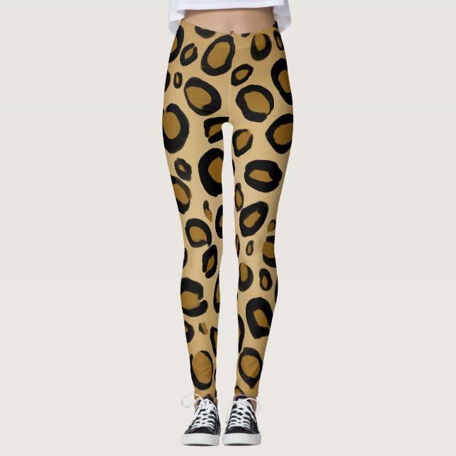 Painted Cheetah Leopard Print Spots Gold Beige Tan Leggings (Front)