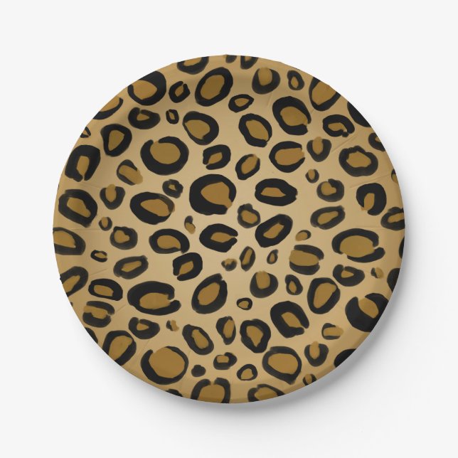 Painted Cheetah Leopard Print Spots Gold Beige Tan Paper Plate (Front)