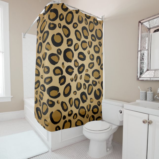 Painted Cheetah Leopard Print Spots Gold Beige Tan Shower Curtain (In Situ)