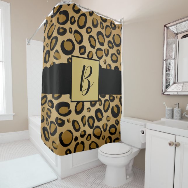 Painted Cheetah Leopard Print Spots Gold Beige Tan Shower Curtain (In Situ)