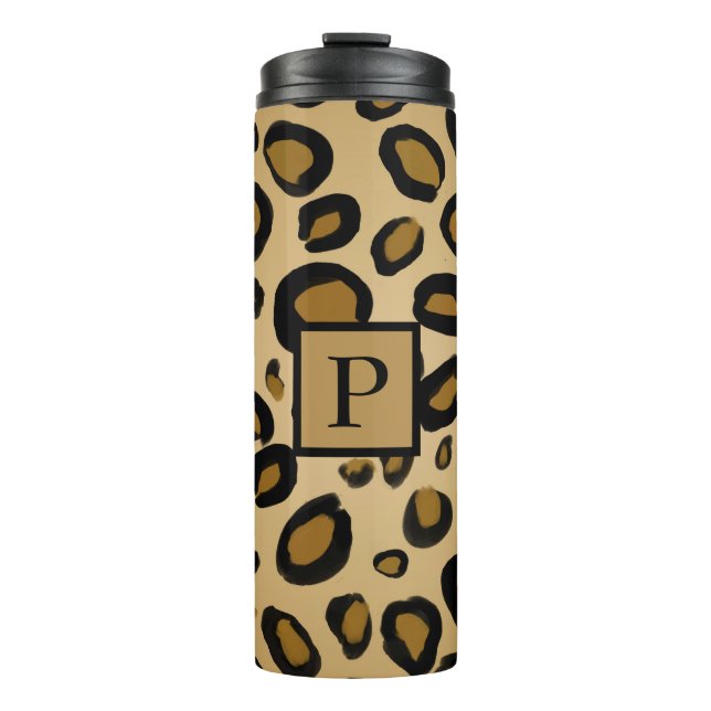 Painted Cheetah Leopard Print Spots Gold Beige Tan Thermal Tumbler (Front)