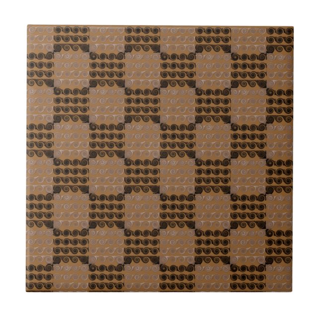 Painted Chequered Swirls (Brown) Tile (Front)