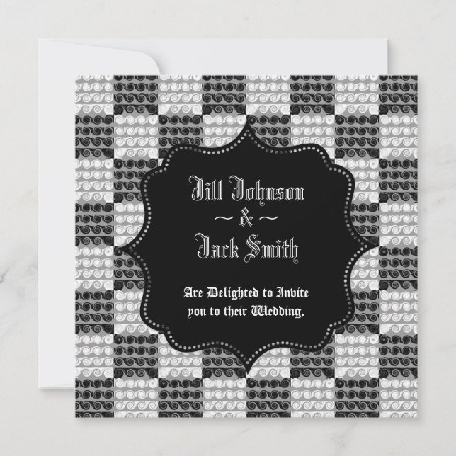 Painted Chequered Swirls (Wedding) Invitation (Front)