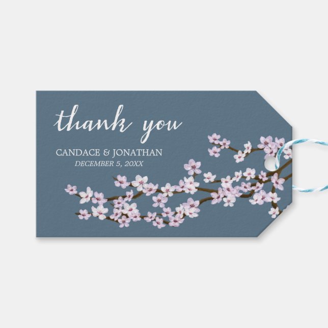 Painted Cherry Blossoms Wedding Gift Tags (Front (Horizontal))