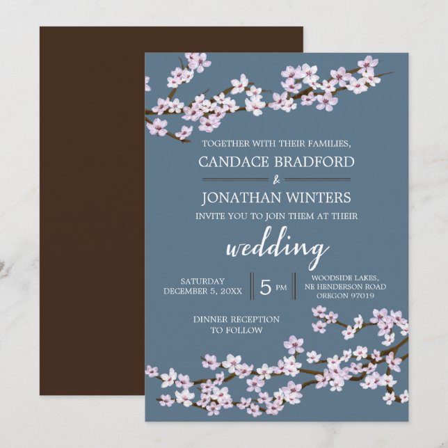 Painted Cherry Blossoms Wedding Invitation (Front/Back)