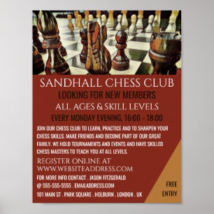 Painted Chess Board, Chess Club Advertising Poster