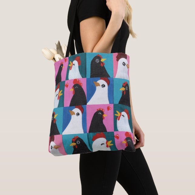 Painted Chickens Tote Bag (Close Up)