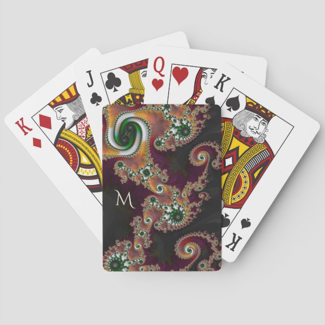Painted China Style Fractal Art with Monogram Playing Cards (Back)