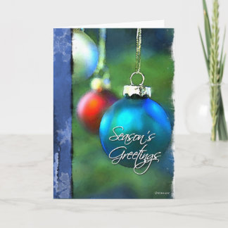 Painted  Christmas Bulbs-Blue Holiday Card