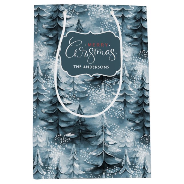 Painted Christmas Trees Blue ID1008 Medium Gift Bag (Front)