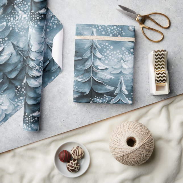 Painted Christmas Trees Blue ID1008 Wrapping Paper (Crafts)