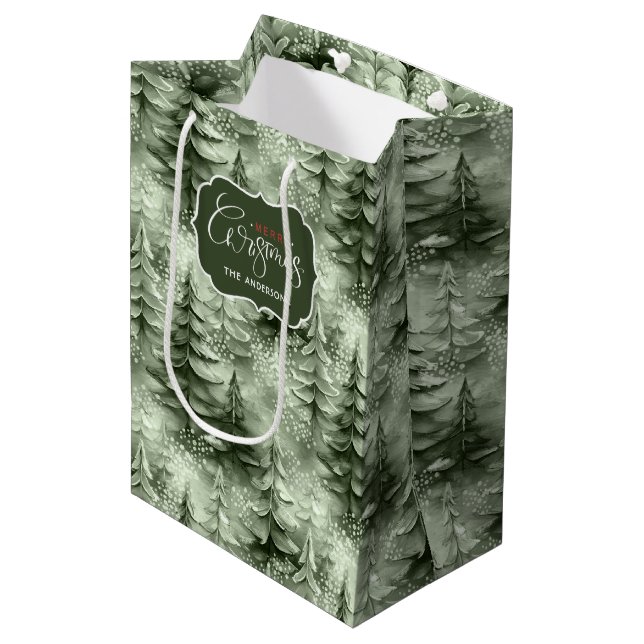 Painted Christmas Trees Green ID1008 Medium Gift Bag (Front Angled)