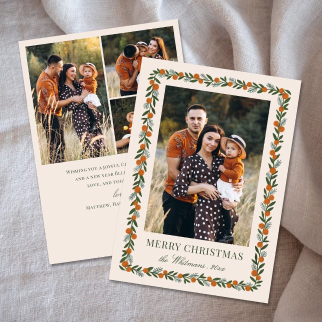 Painted Citrus Frame Christmas 4 Photo Collage Holiday Card (Creator Uploaded)