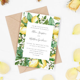 Painted Citrus Lemon and leaves watercolor wedding Invitation