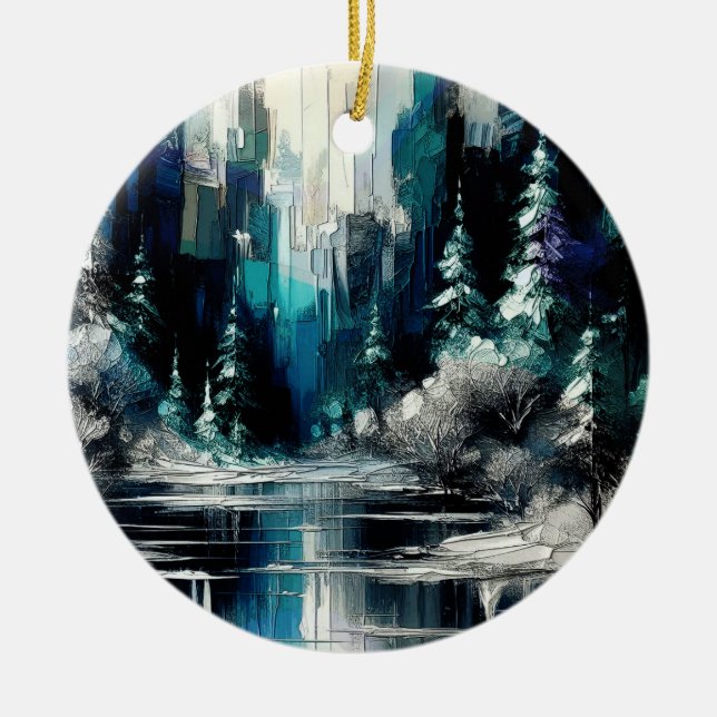 Painted City Winter Scene 1006 Ceramic Tree Decoration (Front)