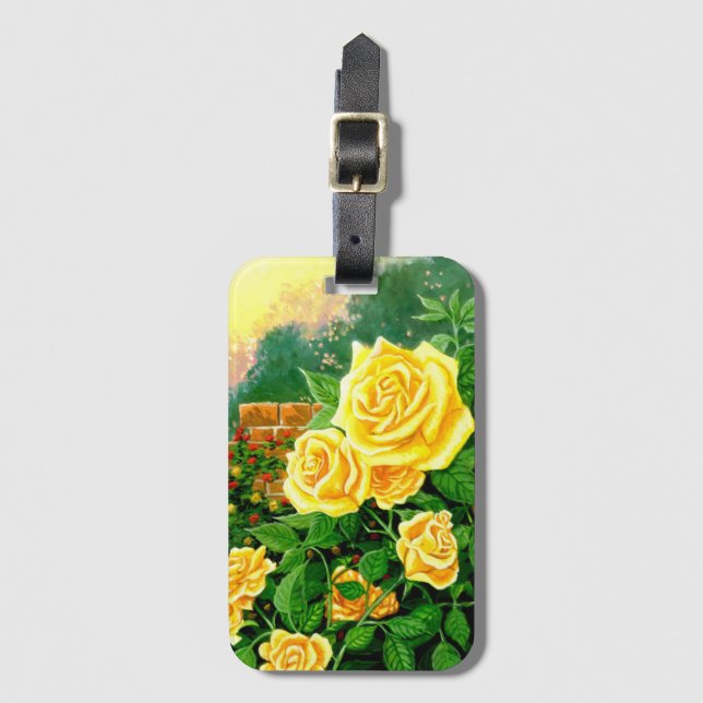 Painted Climbing Yellow Roses Luggage Tag (Front Vertical)