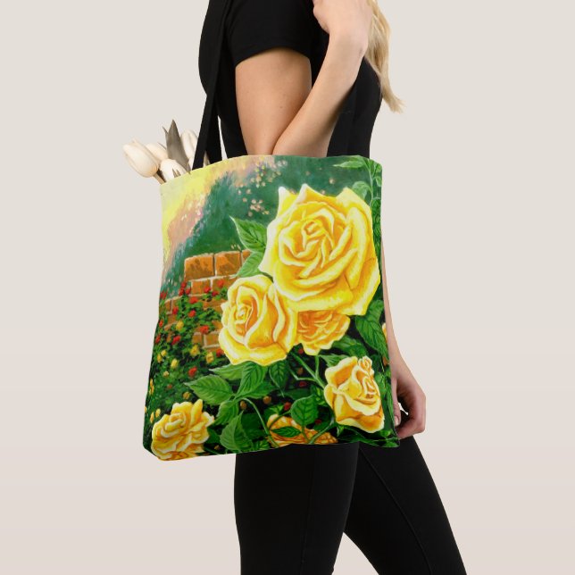 Painted Climbing Yellow Roses Tote Bag (Close Up)