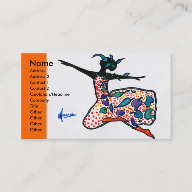Painted colorful watercolor floral dress girl business card (Front)