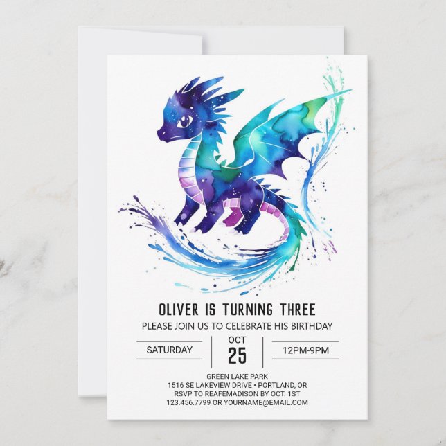 Painted Colourful Dragon Digital Boy Birthday Invitation (Front)