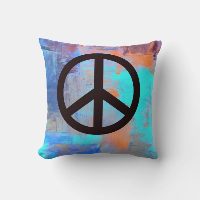 'Painted' colours with Peace Symbol Cushion (Front)