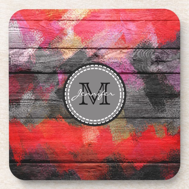 Painted Colours Wood Look Monogram #8 Coaster (Front)