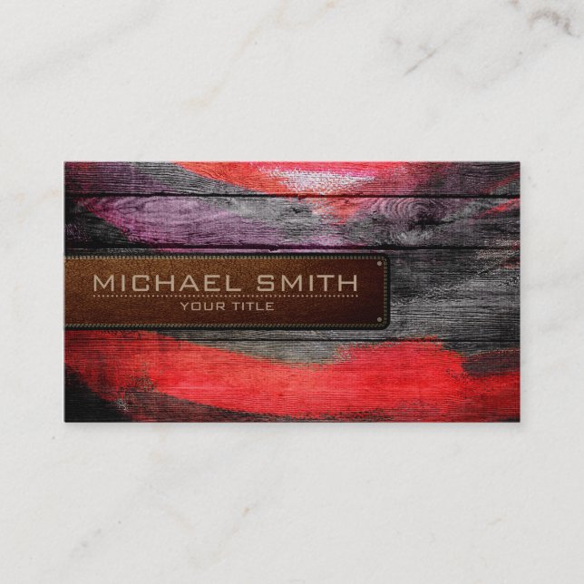 Painted Colours Wooden Elegant Leather Look #8 Business Card (Front)