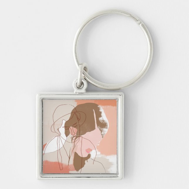 Painted Contour Female Portrait Key Ring (Front)