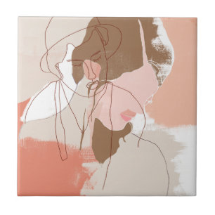 Painted Contour Female Portrait Tile