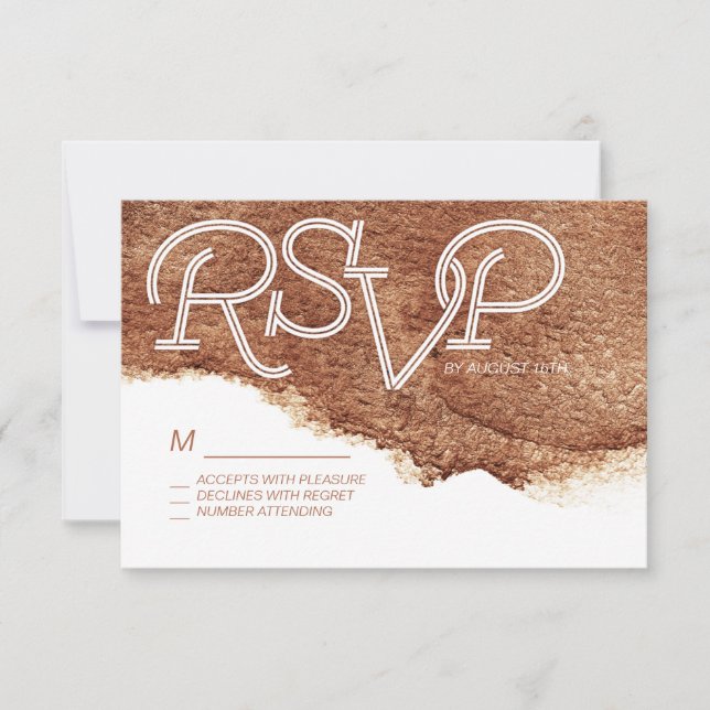 Painted copper colour modern simple wedding RSVP (Front)