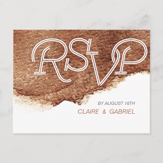 Painted copper colour modern simple wedding RSVP Invitation Postcard (Front)