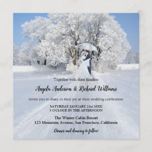 Painted Couple with Umbrella Snow Winter Wedding Invitation