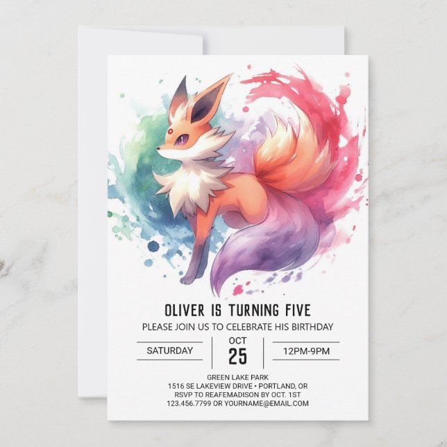 Painted Custom Fox Birthday Invitation (Front)