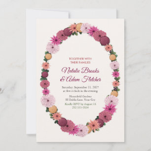 Painted Dahlia Crown Oval Frame Wedding Invite