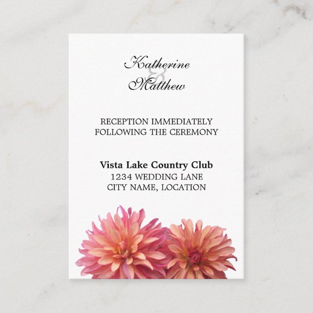 Painted Dahlia Flower in Pink Reception Cards (Front)