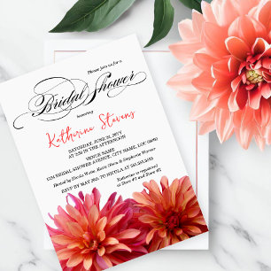 Painted Dahlia in Pink and Coral Bridal Shower Invitation